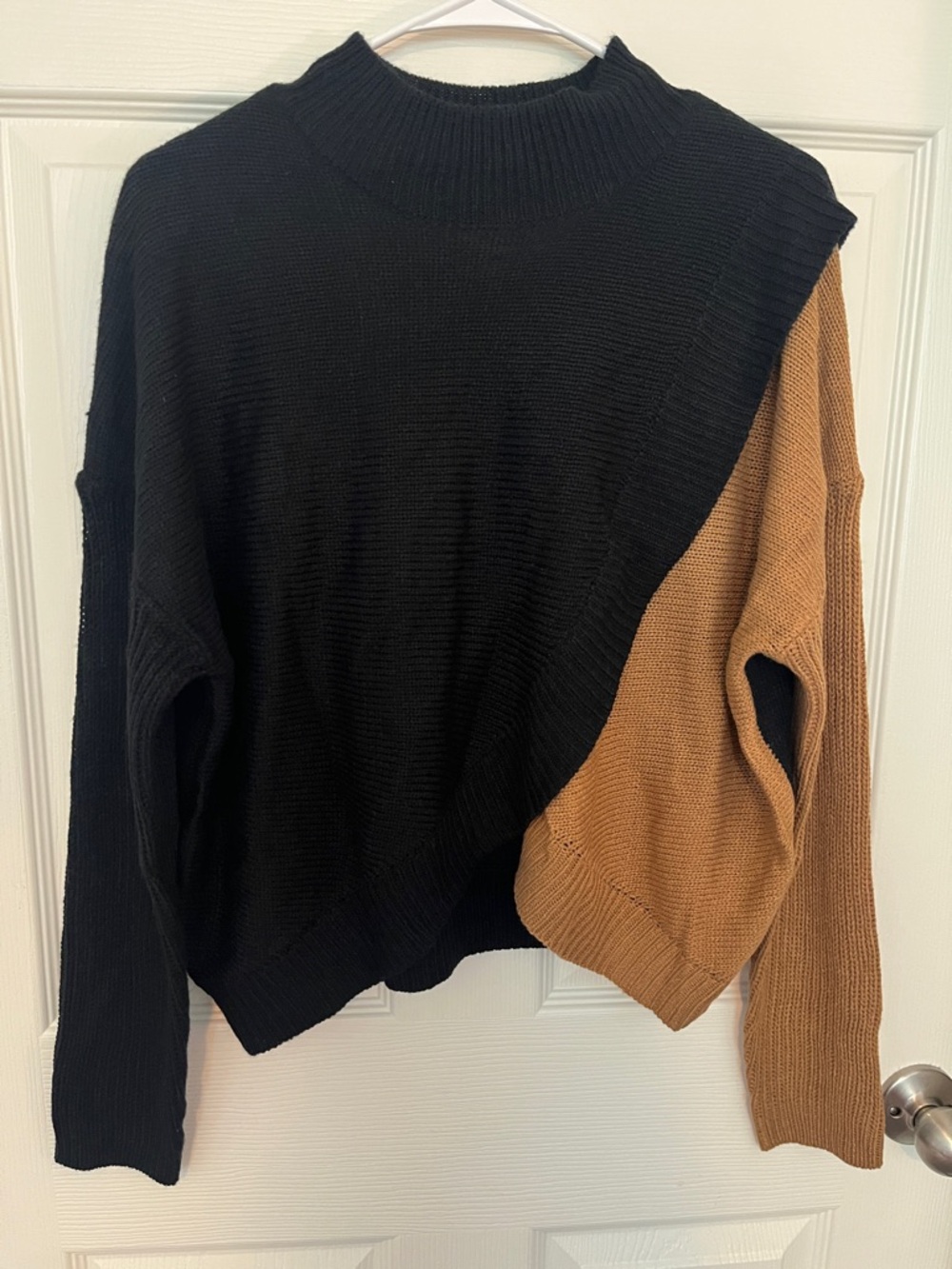 SHEIN Black and Brown Colorblock Turtleneck Sweater